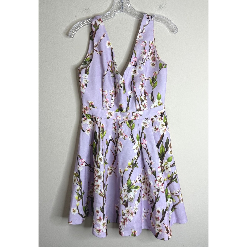 Gianni Bini Dress Womens S Purple Floral Cherry Blossom V-Neck Fit Flare Mini
